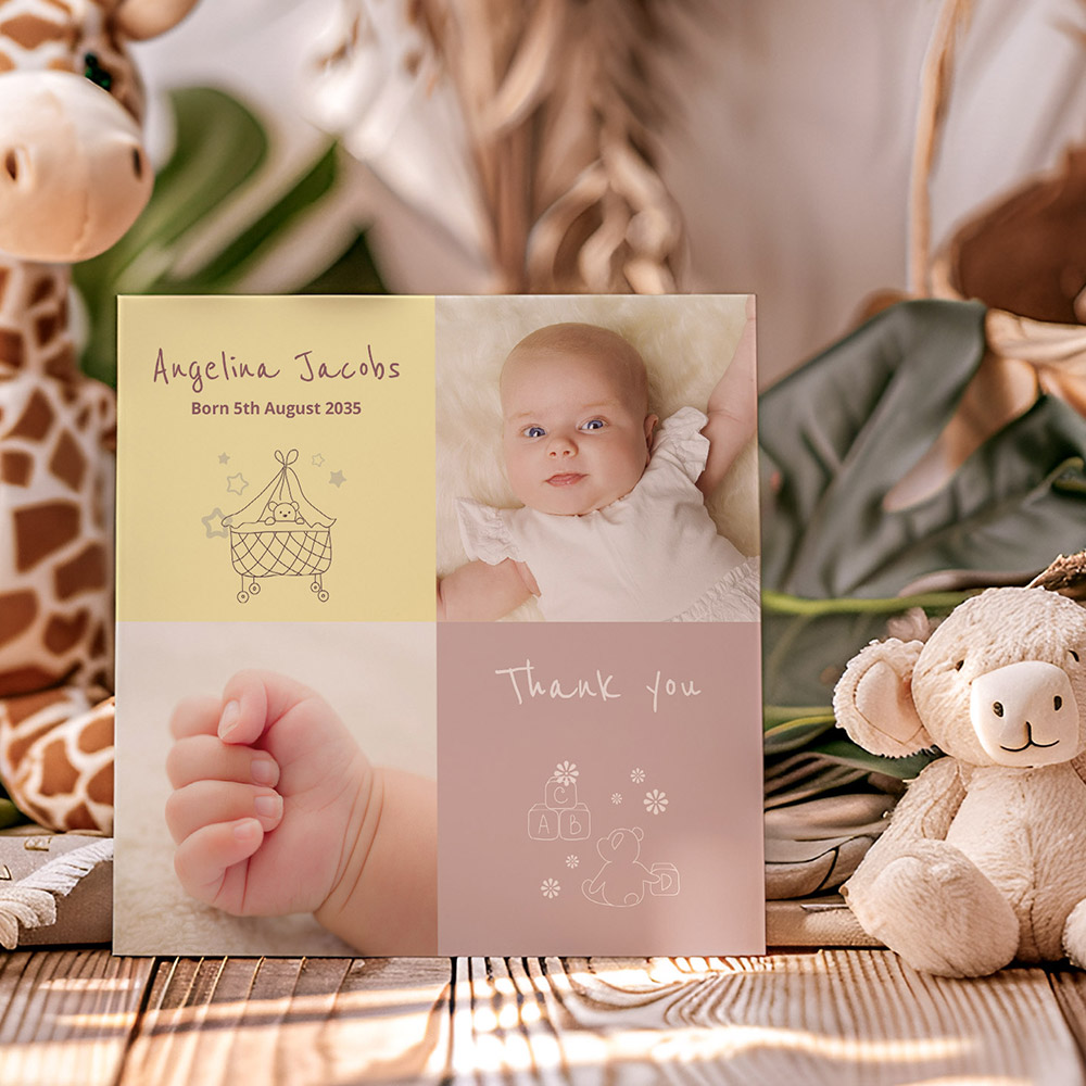 ABC - Girl, baby thank you card.