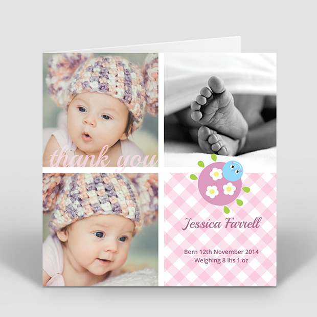 Cutie Bug - Girl, baby thank you card for girls by Cedar Tree