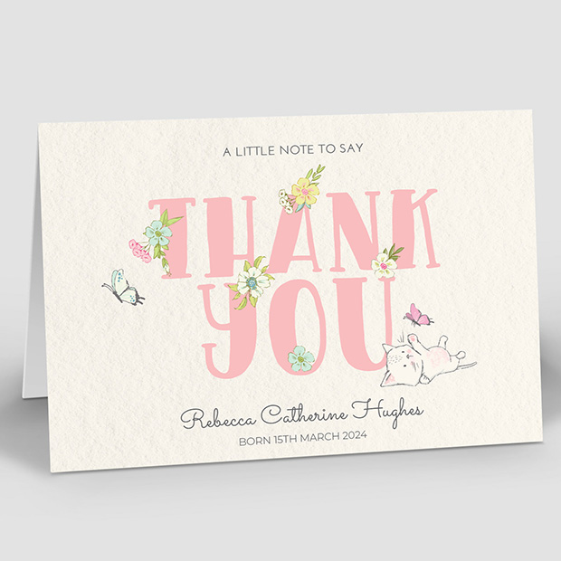 Butterfly Play, baby thank you card for girls by Cedar Tree