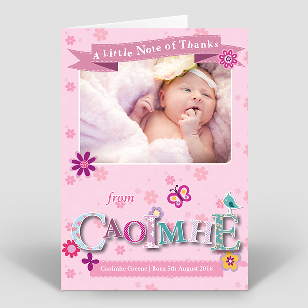 Featured Name - Girl, baby thank you card for girls by Cedar Tree