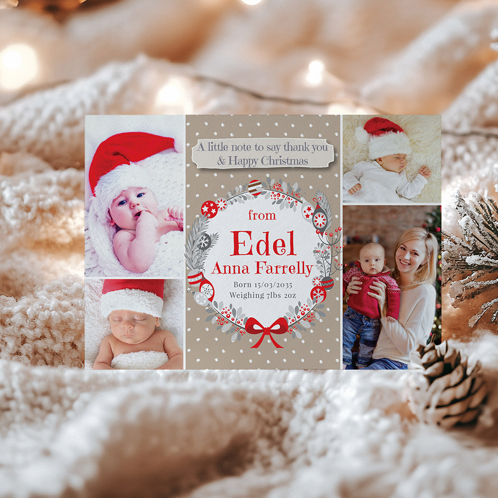 Christmas Wreath - 4 Photos, Christmas themed thank you card