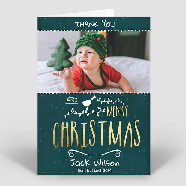 Winter Night, Christmas themed baby thank you card