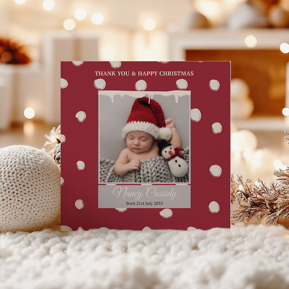 Falling Flakes, Christmas themed baby thank you card