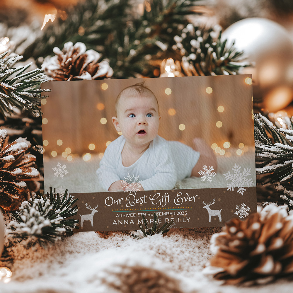 Christmas Gift, Christmas themed baby thank you card.