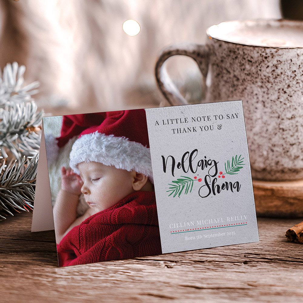 Nollaig Shona, Christmas themed baby thank you card