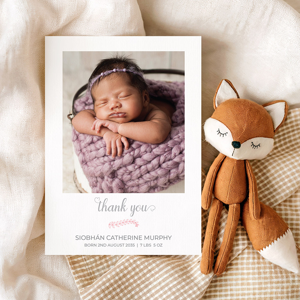 A haon - Girl, baby thank you card.