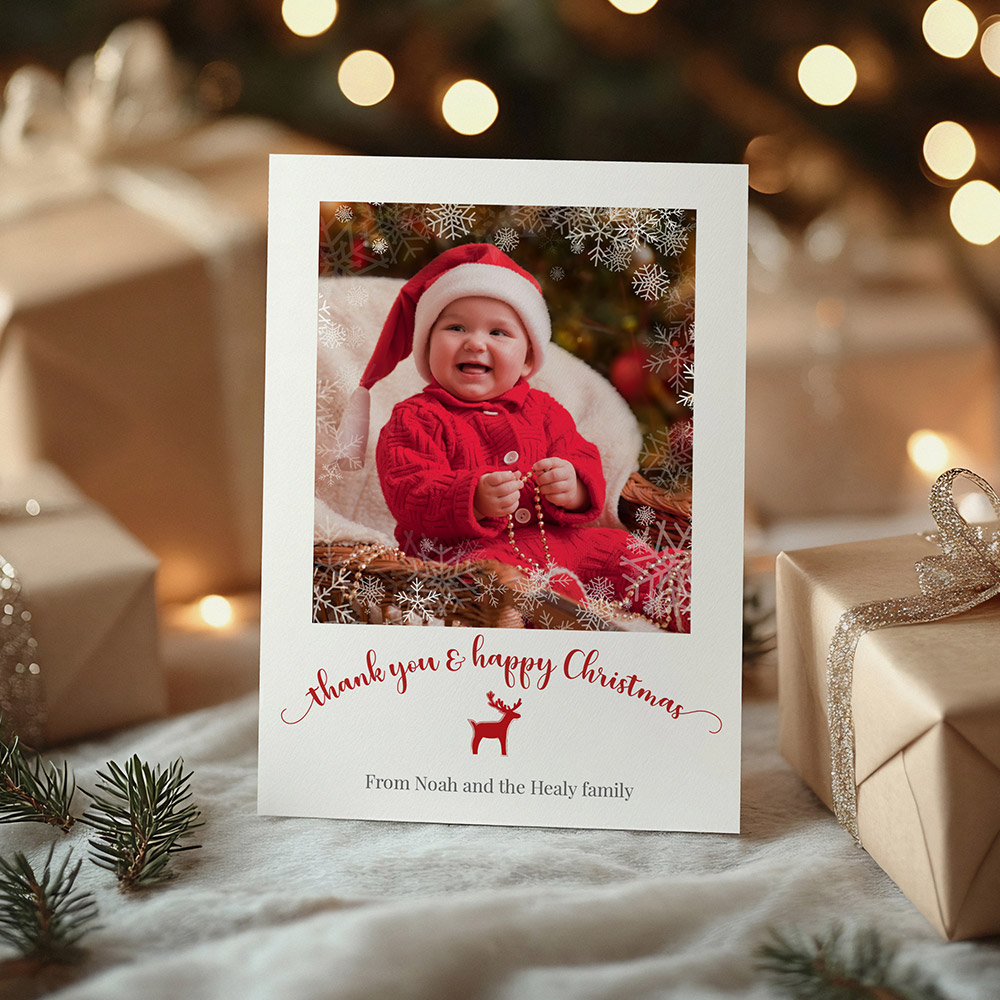 A haon - Christmas, Christmas themed baby thank you card