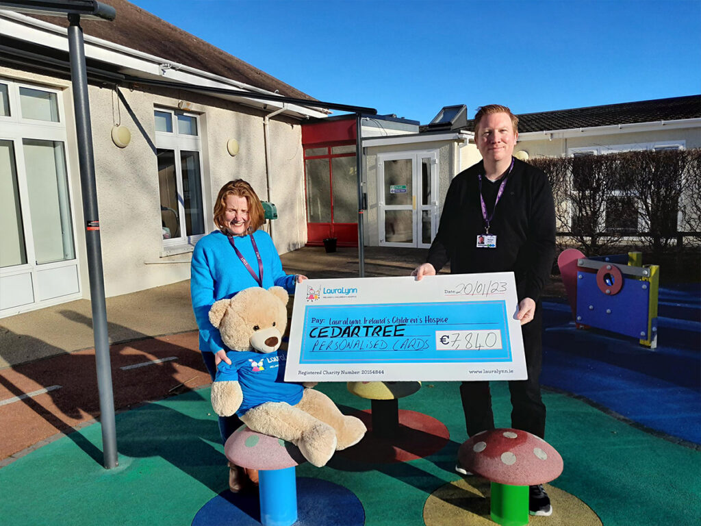 2022 donation to LauraLynn Childrens Hospice from Cedar Tree Greeting Cards customers.