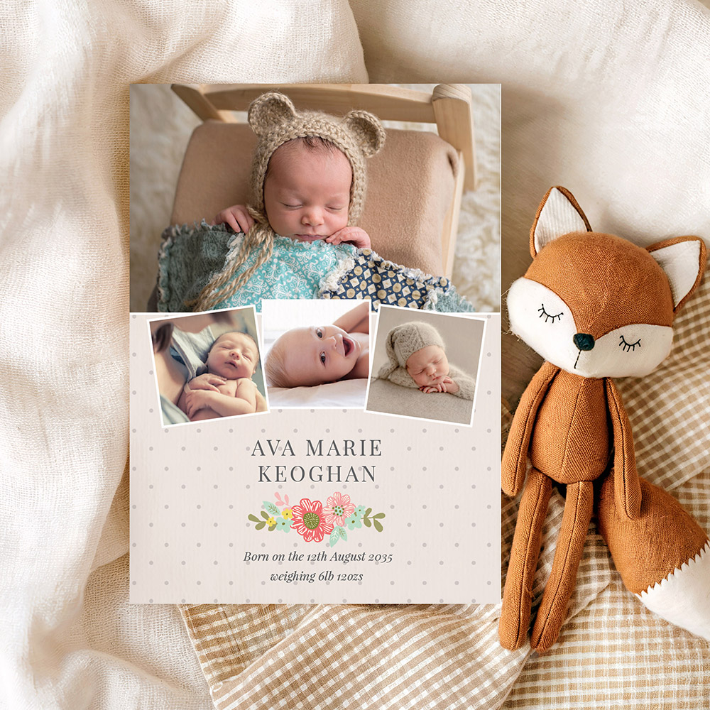 Subtle Picture, baby thank you card for girls.