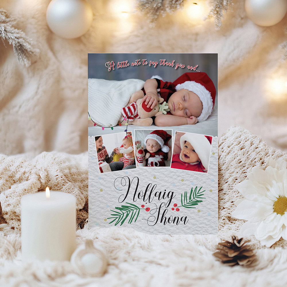 Textured Snow, Christmas themed baby thank you card