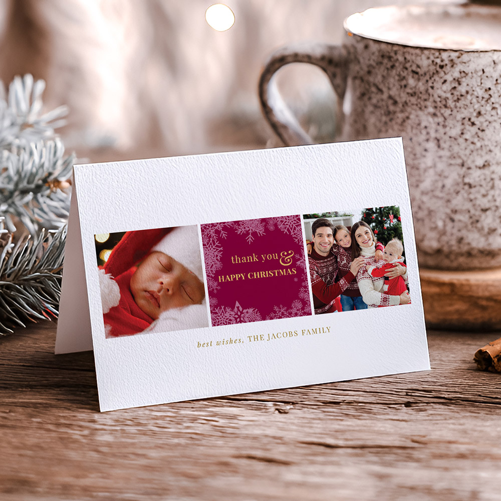 Christmas Wishes, Christmas themed baby thank you card.