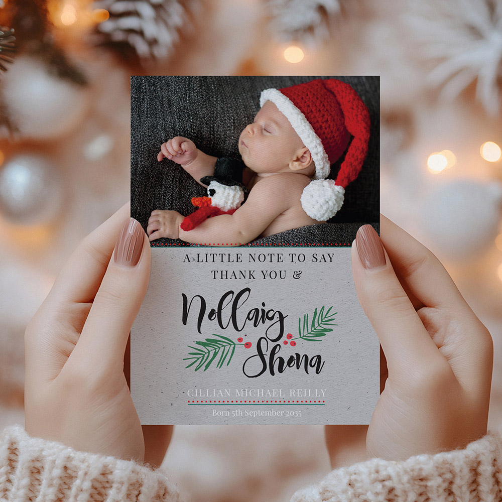 Nollaig Shona, Christmas themed baby thank you card